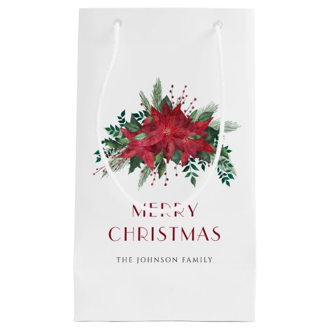 Petit Sac Cadeau Festive Rouge Poinsettia Floral Noël (Devant)