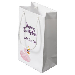 Petit Sac Cadeau fête d'anniversaire rose pourpre princesse cygne m