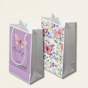 Petit Sac Cadeau Fête de Bébé Papillon Rose Lavande et Verdure