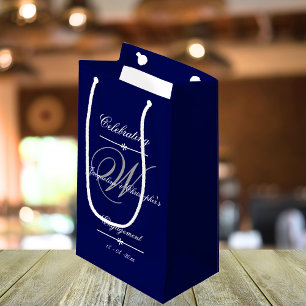 Petit Sac Cadeau Fête de fiançailles simple et élégante bleu marine