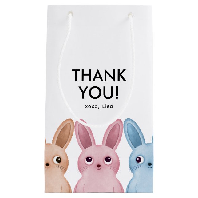 Petit Sac Cadeau Fête de lapin rose (Devant)