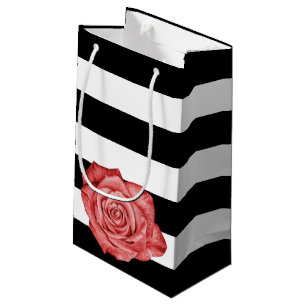 Petit Sac Cadeau Fête de mariage à rayures blanches de rose rouge m
