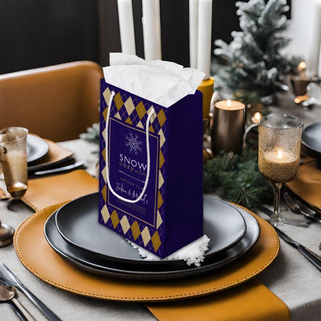 Petit Sac Cadeau Fête de Mariage d'Hiver Argyle Snow Cozy (Créateur téléchargé)