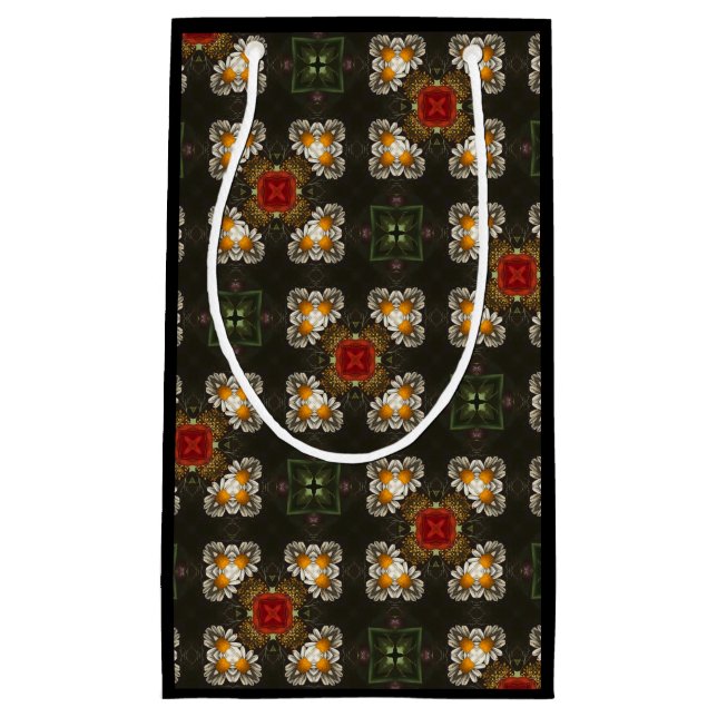 Petit Sac Cadeau Fête de Noël croix rouge marguerites abstraites (Devant)