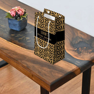 Petit Sac Cadeau Fête des mariées de ventilateur Art déco or et noi