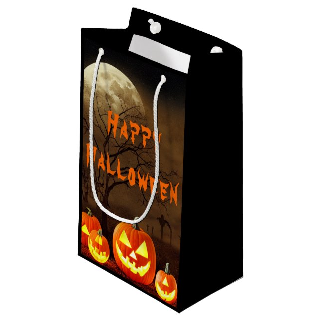 Petit Sac Cadeau Fête d'Halloween Cimetière Effrayant (Devant Angle)
