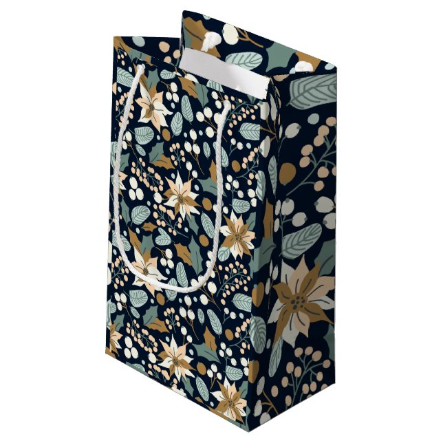 Petit Sac Cadeau Fête d'hiver arrière - plan noir Poinsettia (Dos Angle)