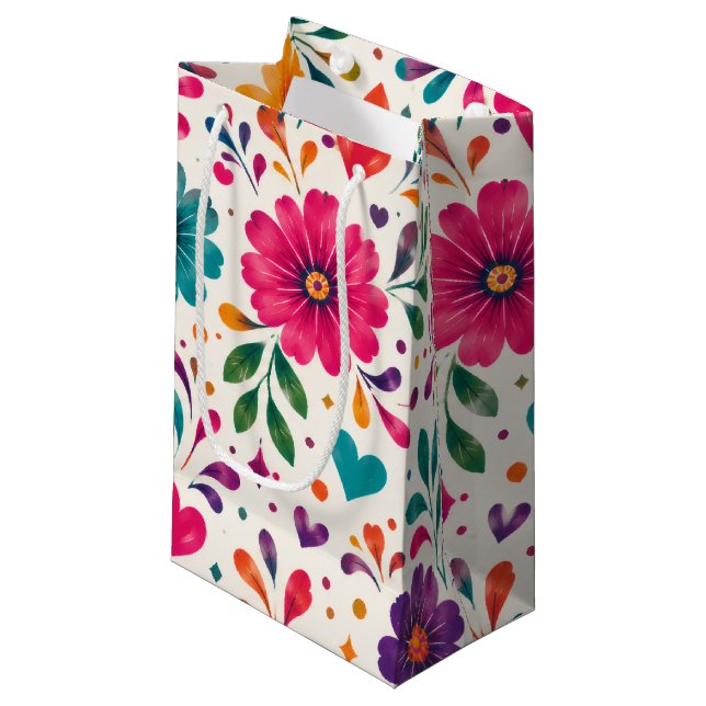 Petit Sac Cadeau Fête Florale Espagnole Anniversaire (Devant Angle)