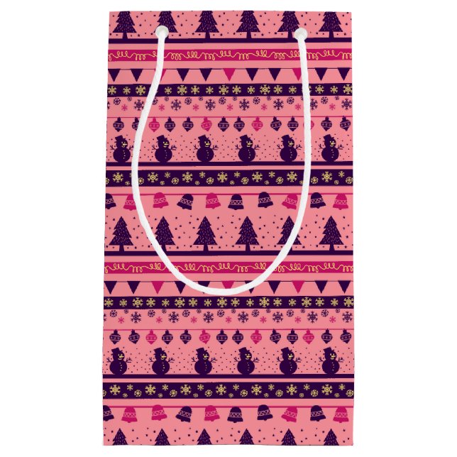 Petit Sac Cadeau Fête rose et violette de fin d'année  (Devant)