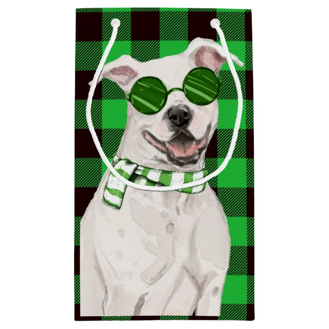 Petit Sac Cadeau Fêtes Pit Bull et Green Plaid Noël (Dos)