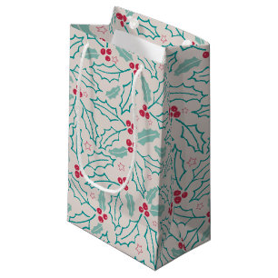 Petit Sac Cadeau Feu de Noël à la main Baies blanches rouges vertes