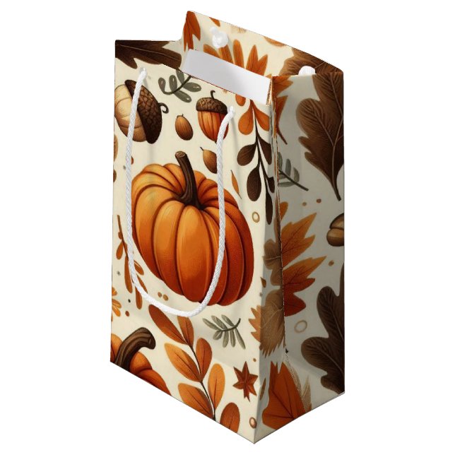 Petit Sac Cadeau feuille/citrouille/cavernes Automne (Devant Angle)