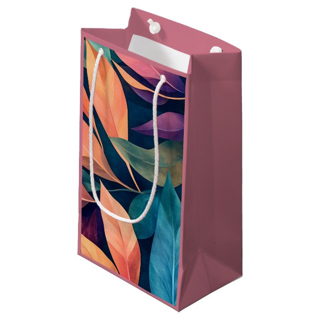 Petit Sac Cadeau Feuilles Abstraites Colorées (Devant Angle)