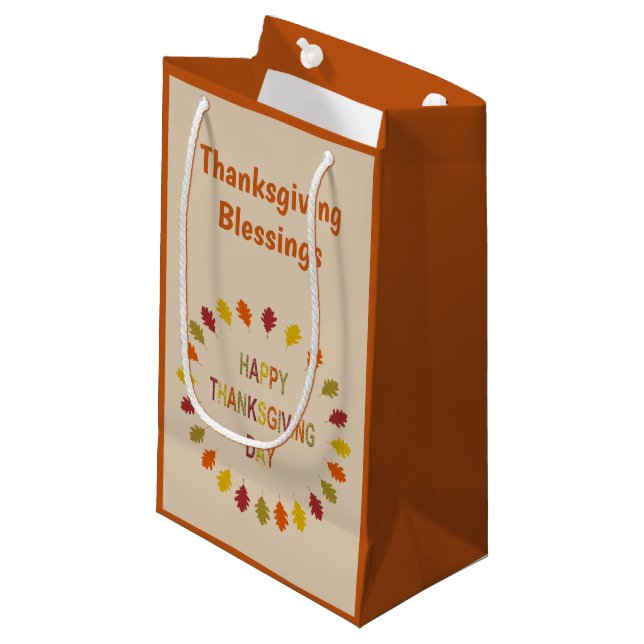 Petit Sac Cadeau Feuilles de chêne Thanksgiving Custom (Devant Angle)