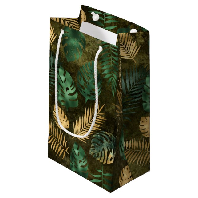 Petit Sac Cadeau Feuilles de la palme tropicale jaune vert de la ju (Devant Angle)