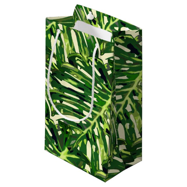 Petit Sac Cadeau Feuilles de Monstera Tropical (Devant Angle)