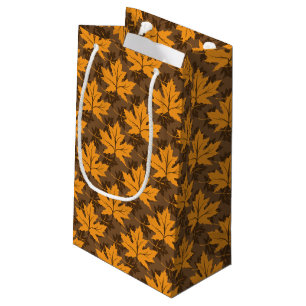 Petit Sac Cadeau Feuilles d'érable orange et brun
