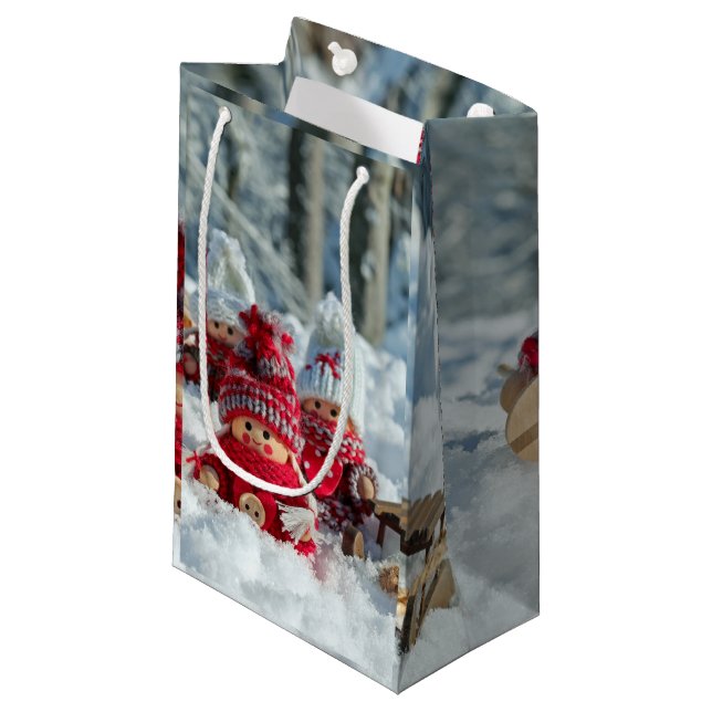 Petit Sac Cadeau Figurines de Noël en bois (Devant Angle)