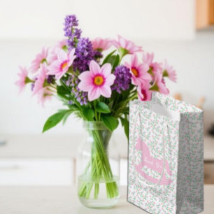 Petit Sac Cadeau Fille au cheval à bascule rose Baby Shower