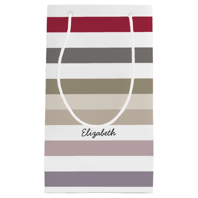 Petit Sac Cadeau Fille Beige Rouge Gros Rayures Horizontales Avec N (Devant)