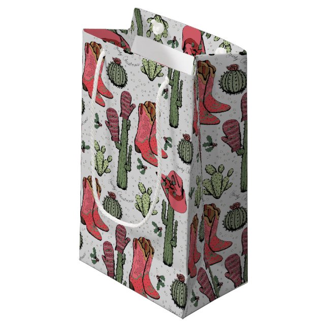 Petit Sac Cadeau Fille Country Cowgirl Noël rose et vert (Devant Angle)