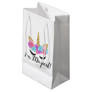 Petit Sac Cadeau Filles magiques de licorne d'or de fleurs