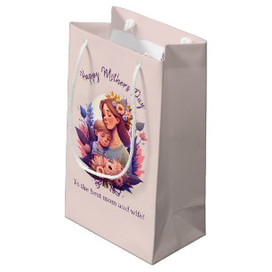 Petit Sac Cadeau Fils et mère heureux Fête des mères