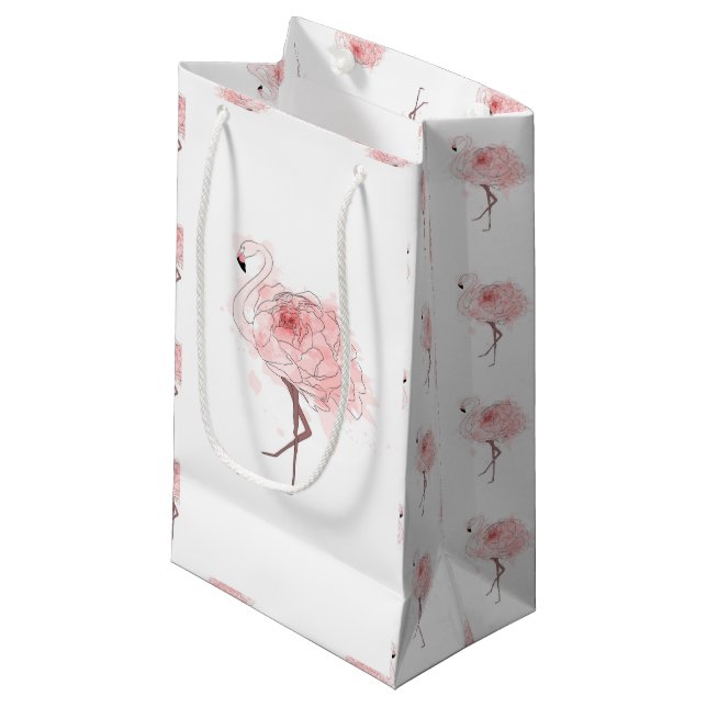 Petit Sac Cadeau Flamant rose de rose rouge (Devant Angle)