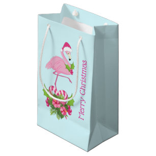 Petit Sac Cadeau Flamant rose rose en Santa Hat avec Sucre de canne