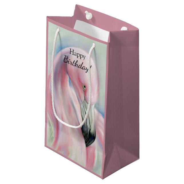 Petit Sac Cadeau Flamant rose rose Pastel Art (Devant Angle)