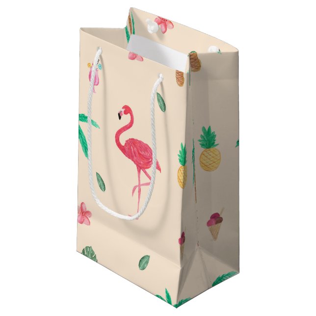 Petit Sac Cadeau Flamants roses pendant l'été (Devant Angle)