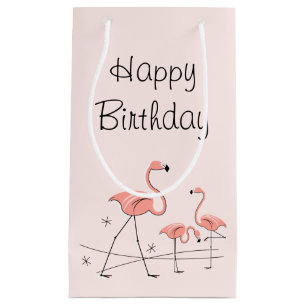 Petit Sac Cadeau Flamants roses Rose Trio 2 Joyeux anniversaire pet