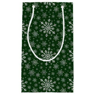 Petit Sac Cadeau Flammes de neige gris argent mignonne sur vert