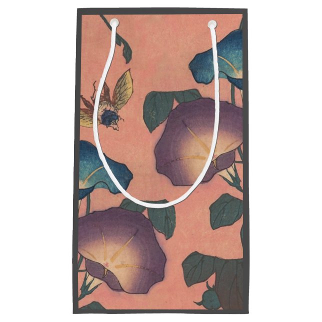 Petit Sac Cadeau Fleur d'abeille rose classique Hokusai Art (Devant)