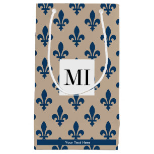 Petit Sac Cadeau Fleur de Lis Motif, Français, Royal, Bleu marine