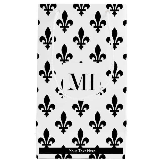 Petit Sac Cadeau Fleur de Lis Motif, française, royale, noire (Devant)