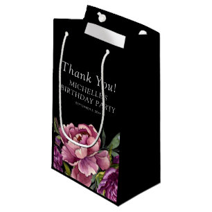 Petit Sac Cadeau Fleur de noir élégant violet rose Anniversaire 