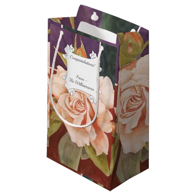 Petit Sac Cadeau Fleur Rose antique (Devant Angle)
