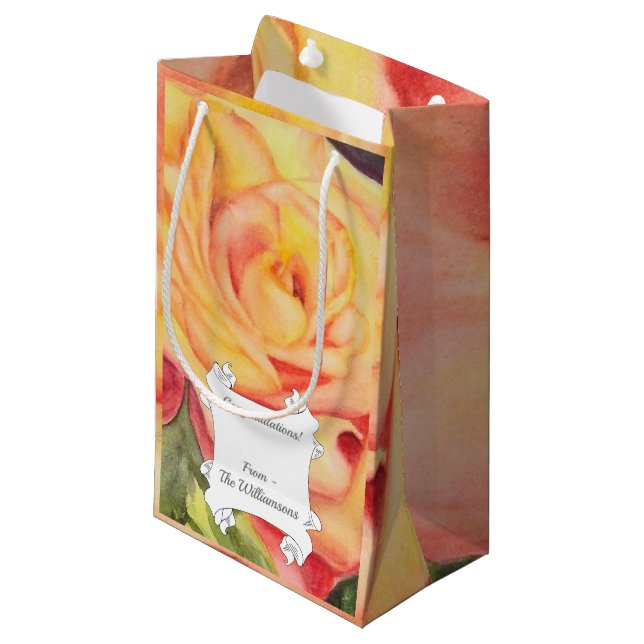 Petit Sac Cadeau Fleur rose jaune et rose (Devant Angle)