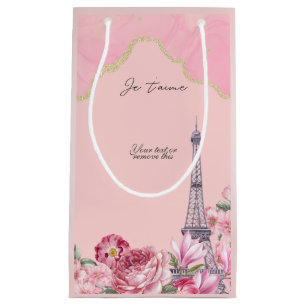 Petit Sac Cadeau Fleur rose Paris Je T'aime Eiffel Tower