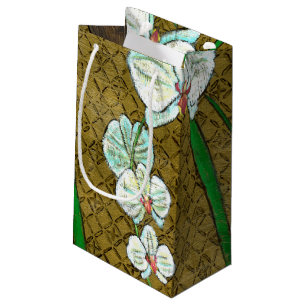Petit Sac Cadeau Fleurs blanches et tiges vertes à la frontière