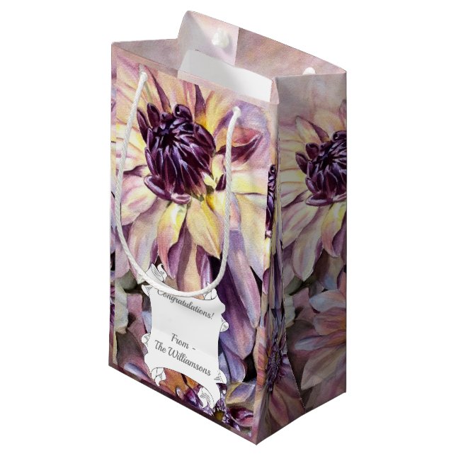 Petit Sac Cadeau Fleurs Dahlia somptueuses (Devant Angle)