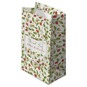 Petit Sac Cadeau Fleurs de Fraisier Sauvage Rouge Mariage