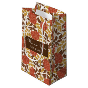 Petit Sac Cadeau Fleurs de Pivoine Orange Dusty Brunt Mariage d'Aut