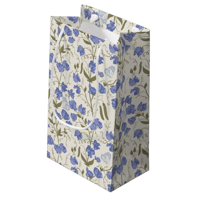 Petit Sac Cadeau Fleurs de pois doux Bleu et crème (Dos Angle)