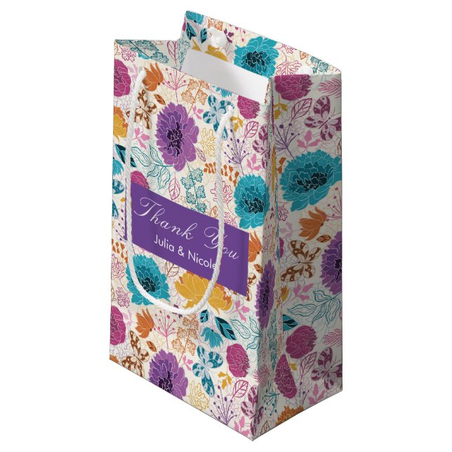 Petit Sac Cadeau Fleurs de prairie de printemps jaune violet sarcel (Devant Angle)