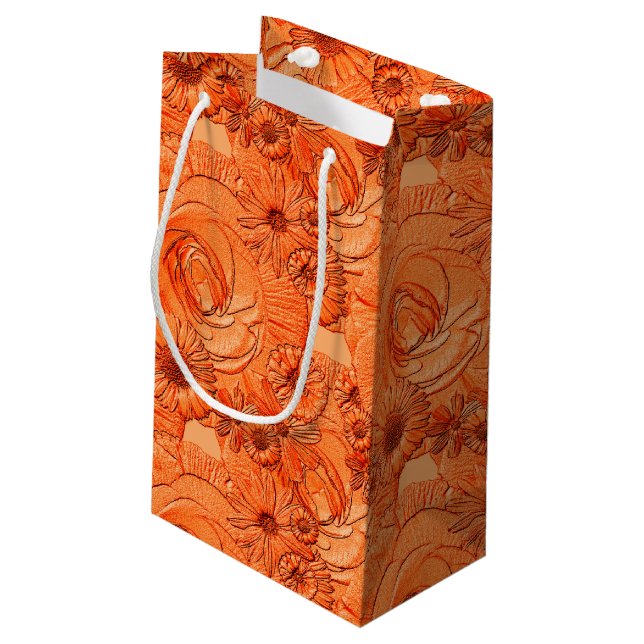 Petit Sac Cadeau Fleurs en relief - Sac-GIFT-Orange (Dos Angle)