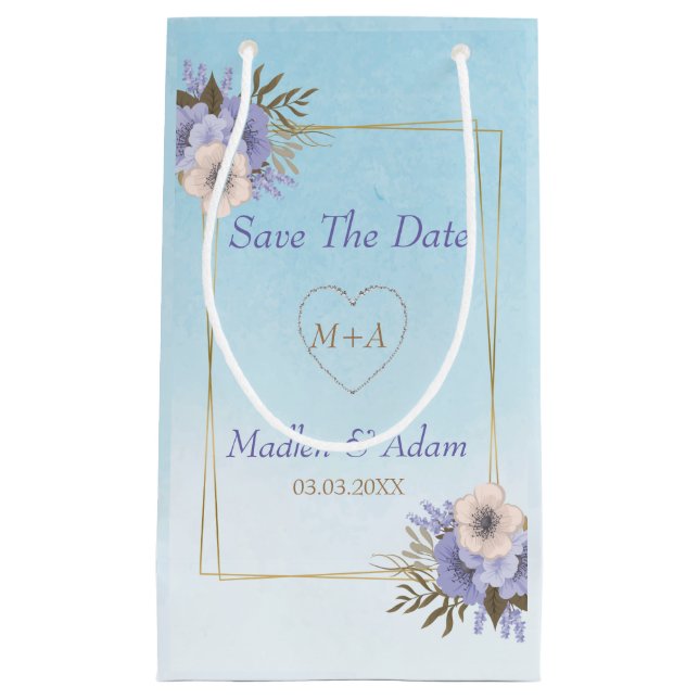 Petit Sac Cadeau Fleurs Et Cadre Or (Devant)