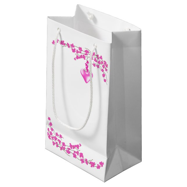 Petit Sac Cadeau Fleurs roses (Devant Angle)