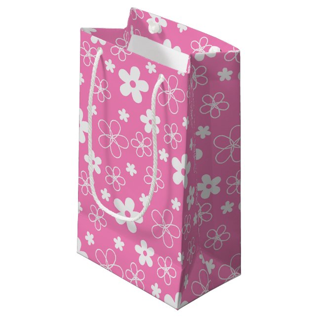 PETIT SAC CADEAU FLEURS ROSES ET BLANCHES (Devant Angle)